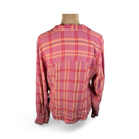 ANTHROPOLOGIE PILCRO RUCHED DEEP V- NECK PLAID BUTTON UP SHIRT SIZE LP - Picture 4 of 13